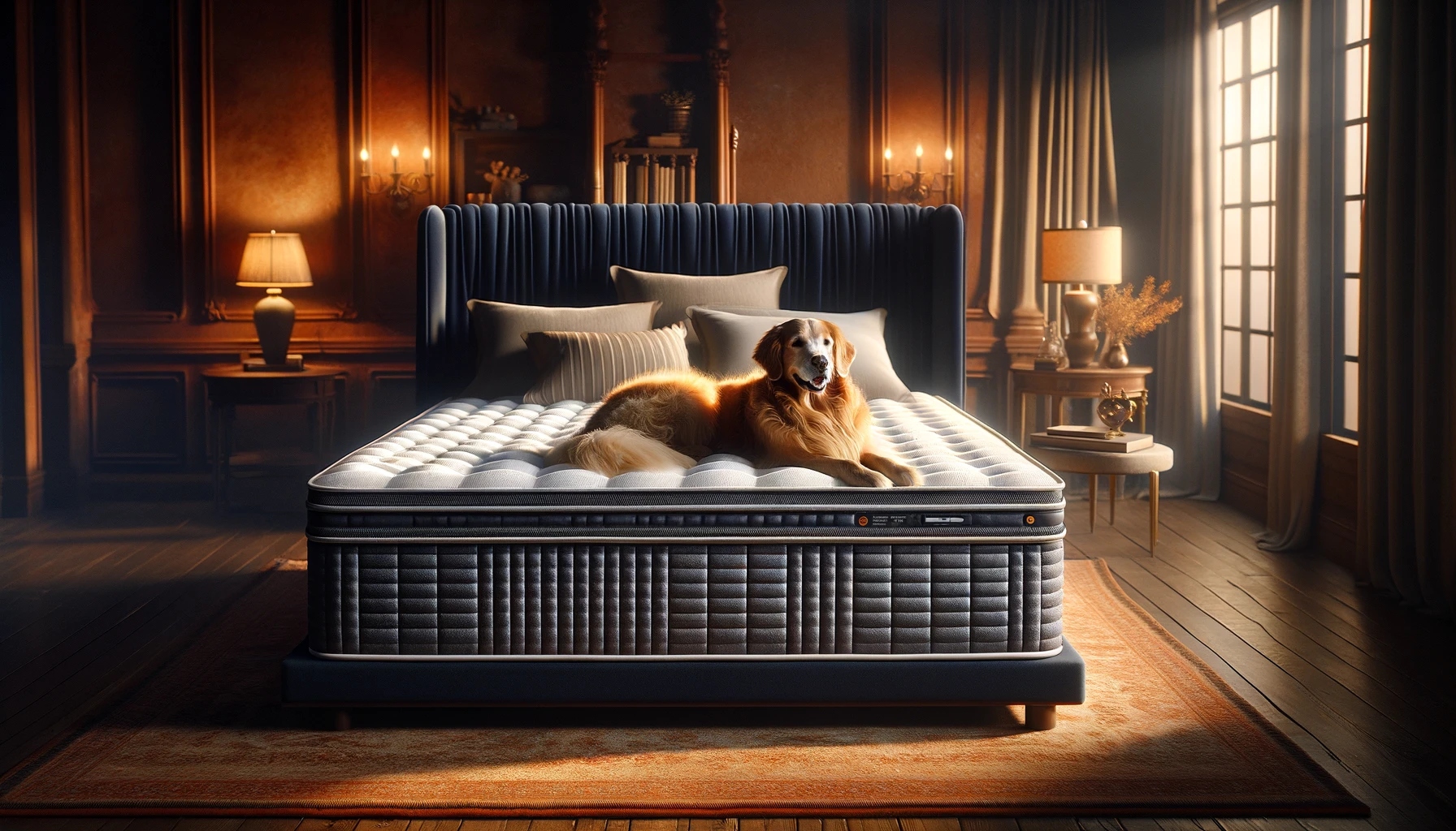 dog on plush mattress