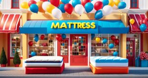 mattress store exterior with a big sale
